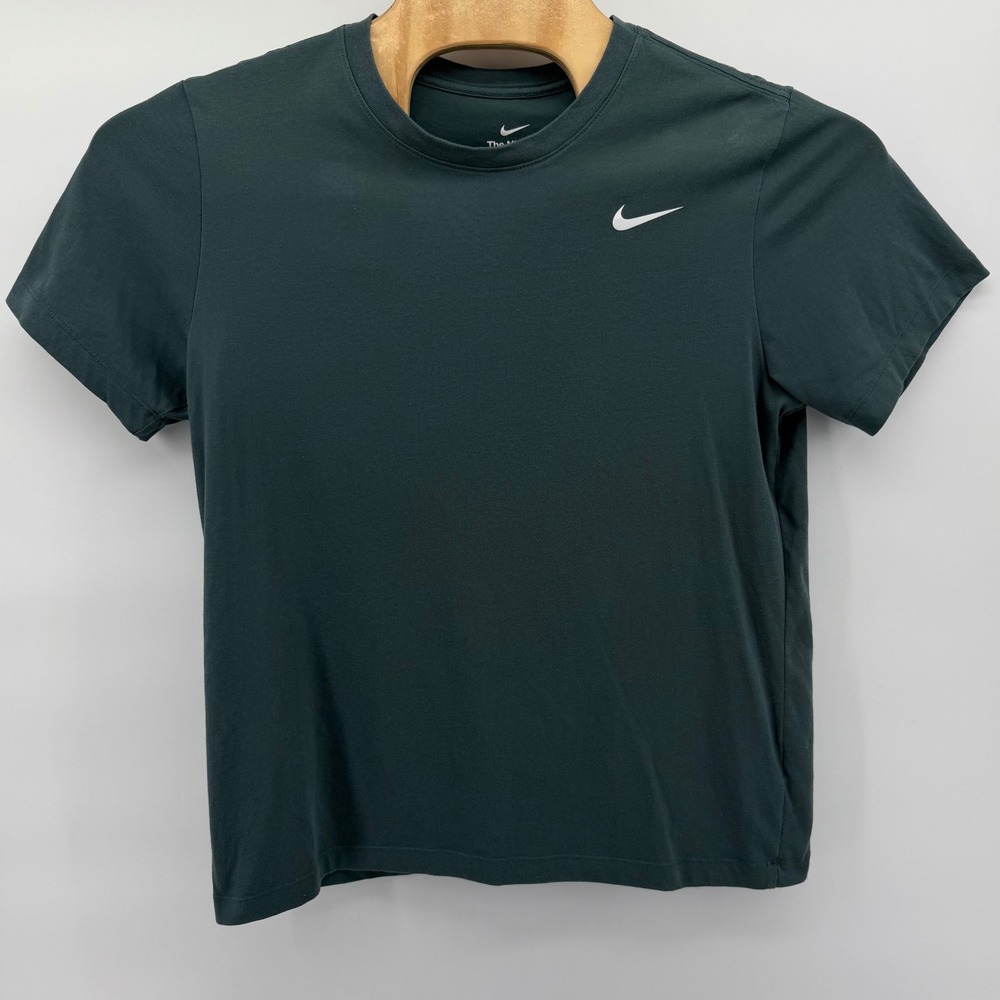Nike T-Shirt Mens Large Dark Green Dri-FIT Short Sleeve Crew Neck Swoosh Logo